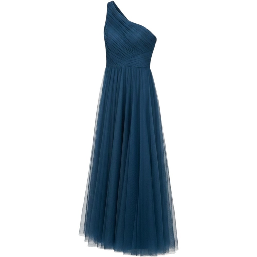 Theia Bridesmaids One Shoulder Tulle Gown Dark Teal Formal‎ Maxi Dress Size 10